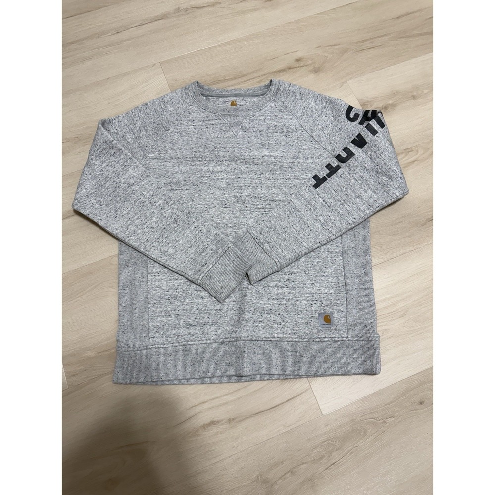 Carhartt Sweatshirt Women's Large Gray Pullover Relaxed Fit Logo Sleeve Crewneck